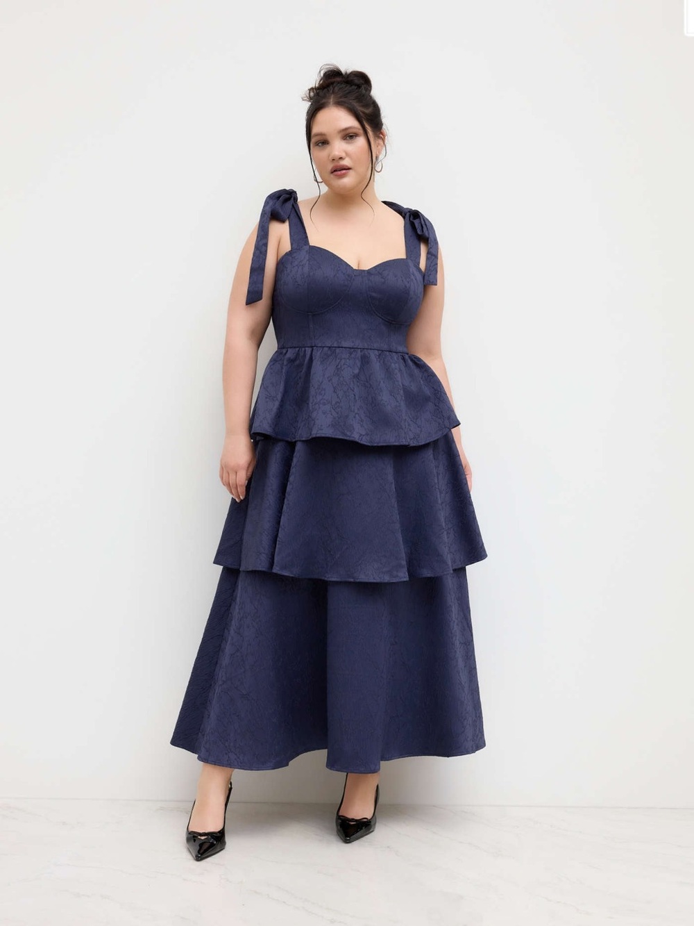 NWT 🔵 CIDER-JACQUARD SWEETHEART BOWKNOT LAYERED MAXI DRESS CURVE🔵